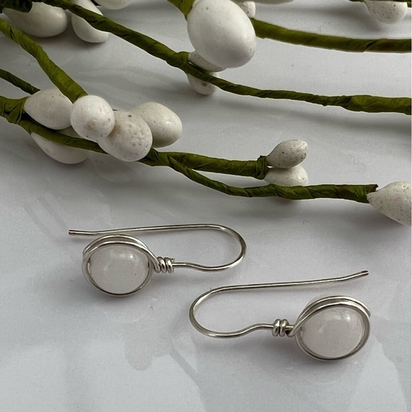 Artisan White Jade and Silver Wire Wrapped Earrings - Picture 12 of 12